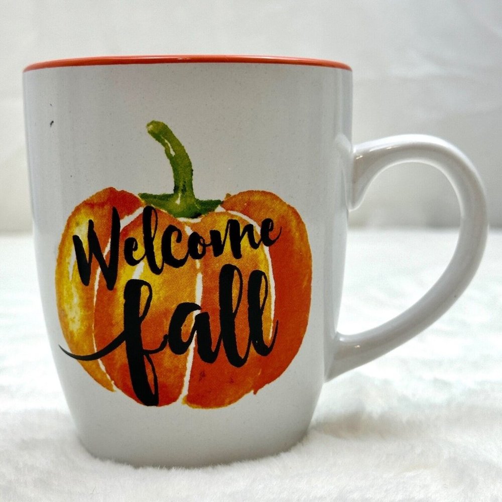 Momentum Brands Welcome Fall Pumpkin Coffee Mug White Orange 12oz